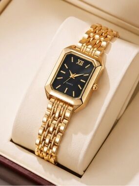 Elegant Lunelle Gold Black Dial Watch